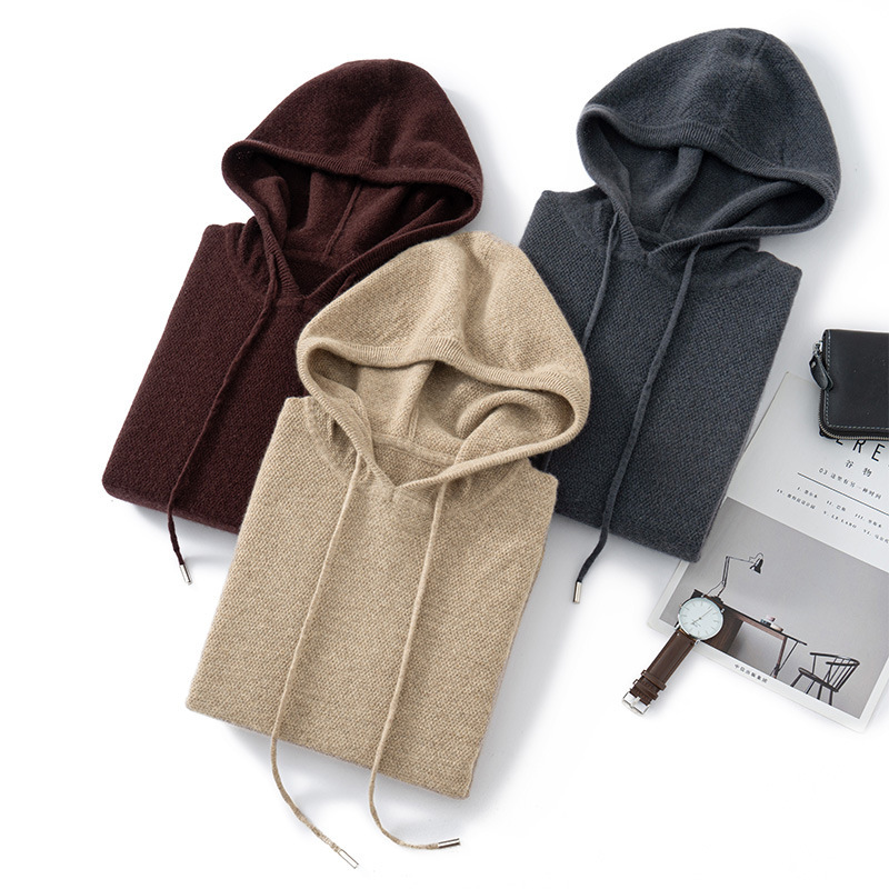 2024 autumn and winter men's hooded mountain cashmere sweater casual all-match fashion color matching hoodie base sweater sweater