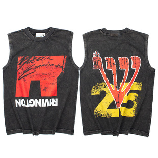 25Ss Cross-Border American New High Street Washed and Distressed Retro No. 25 Printed Sleeveless T-Shirt Casual Sports Vest