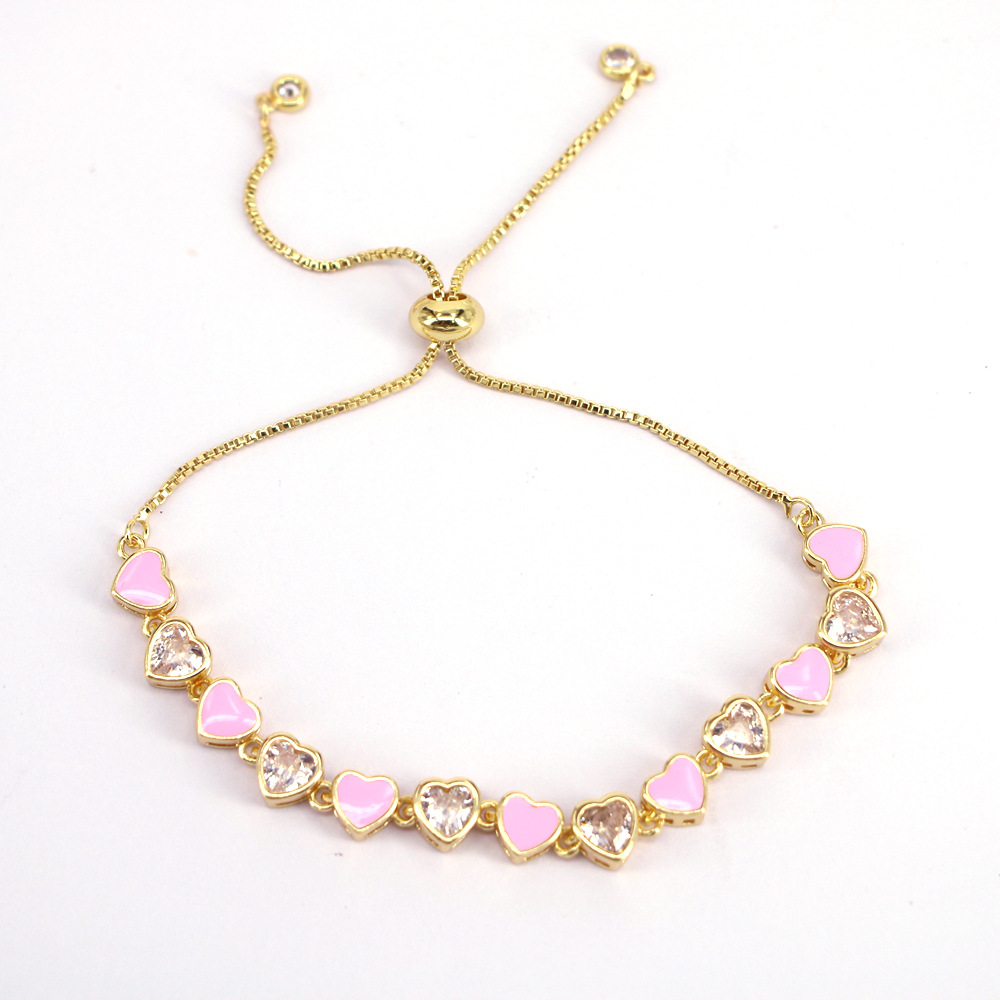 Fashion Colorful Oil Heart-shaped Female Zircon Adjustable Copper Bracelet display picture 7