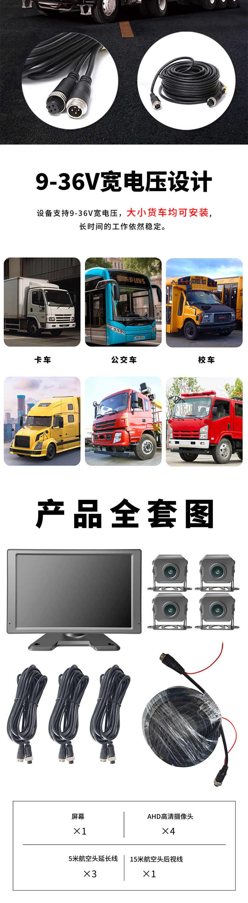 Truck Four-Way Monitoring HD Night Vision Dash Cam 360 Degree Panorama