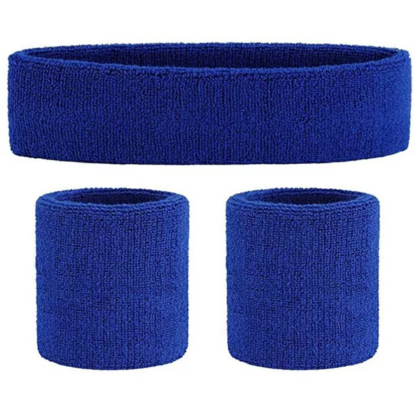 Solid Color Wristband Headband Combination Fitness Suit Cotton Sweat Absorbing Ball Play Protector Wrist Hair Band Men's All-match Head Protector