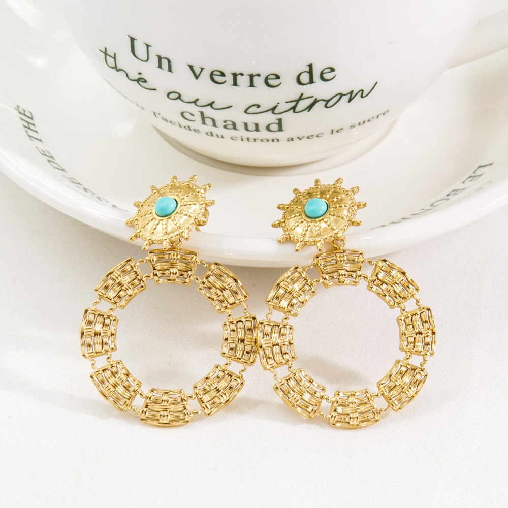 Drop Earrings Classification PVD Coated 14K Gold Real Gold Plated Circle 304 Stainless Steel Bohemian Waterproof Non Tarnish Drop Earrings