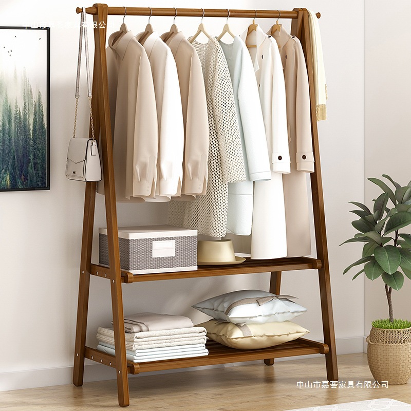 Home Bedroom Folding Coat Rack Floor-Standing Thickened Solid Wood Clothes Rack Balcony Clothes Drying Rack Clothes Hat Storage Rack