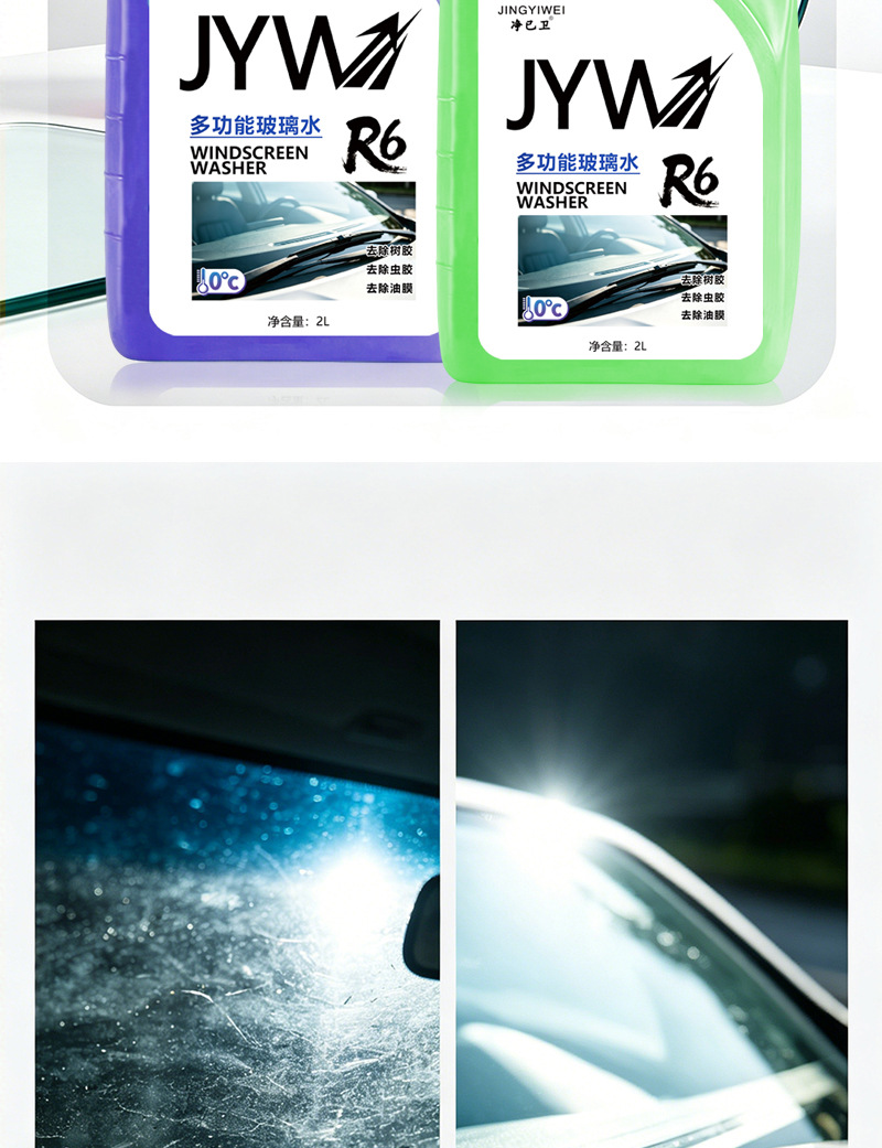 Car Glass Cleaner, Powerful Stain and Oil Film Remover, Summer-Specific Ethanol Concentrated Wiper Fluid, Universal for All Seasons, Antifreeze