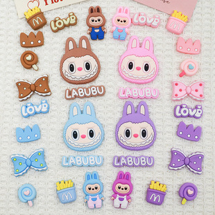Cartoon labubu cloth accessories mobile phone flat shell pvc patch diy accessories slippers buckle decorative stickers