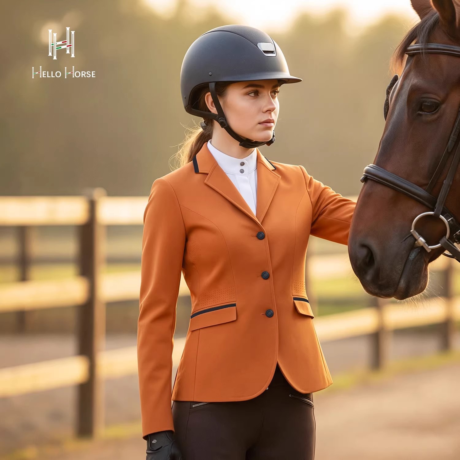Hello Horse马术骑士西服透气长袖修身冲孔马术服女款压胶骑士服