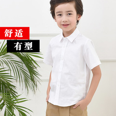 Boys' white shirt, short-sleeved pure cotton summer thin section, middle and large children, primary school uniforms, performance clothes, children's white shirt