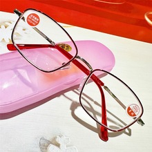 导视老花镜防蓝光老花眼镜批发红色金属女士老视镜中老年人老光镜