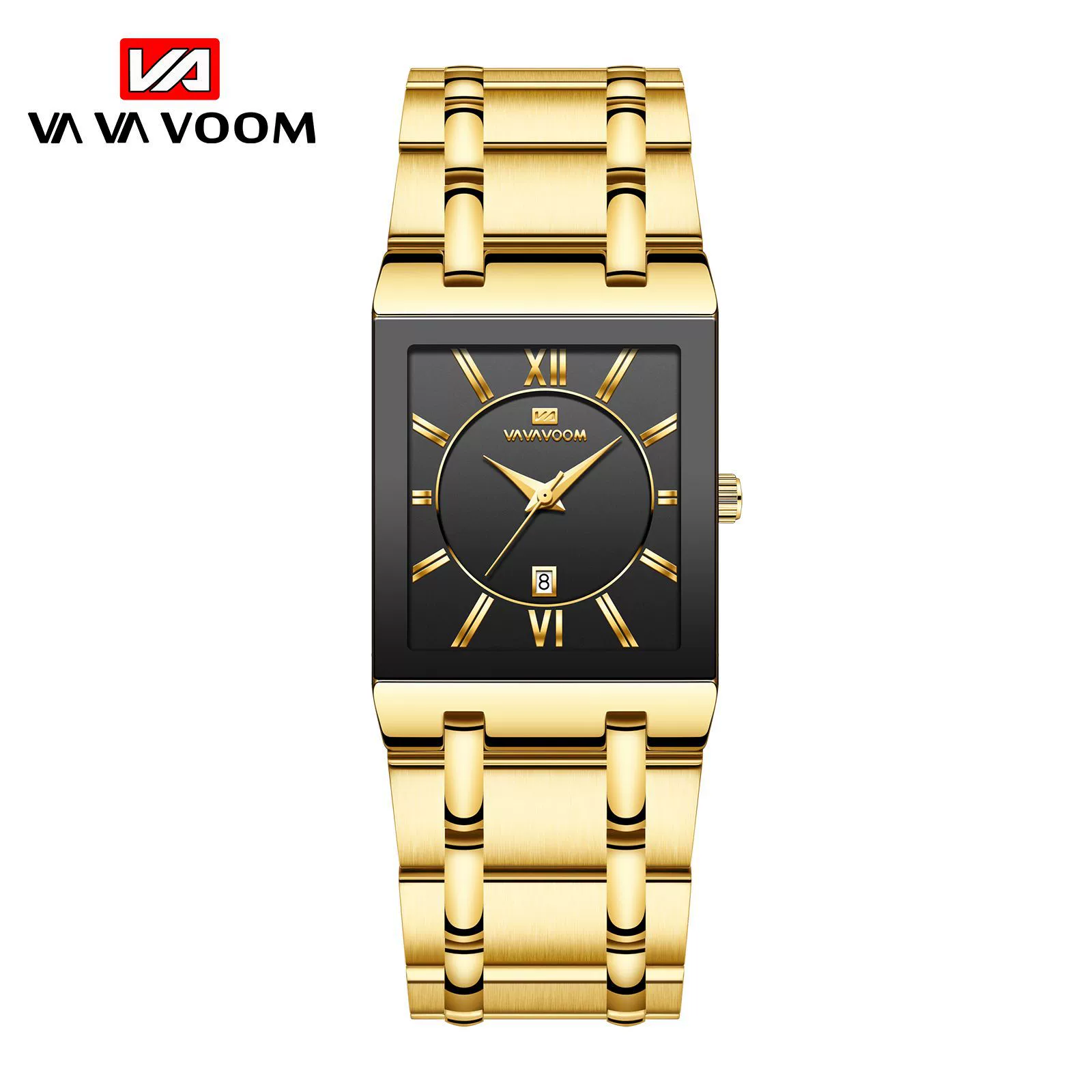 (Cross-border trading), rectangular steel belt stainless steel, golden watch, quartz calendar, waterproof dial, wholesale