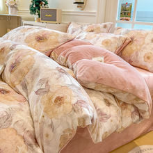 【棉+绒双面保暖】A版全棉磨毛B版牛奶绒双面印花加厚四件套被套