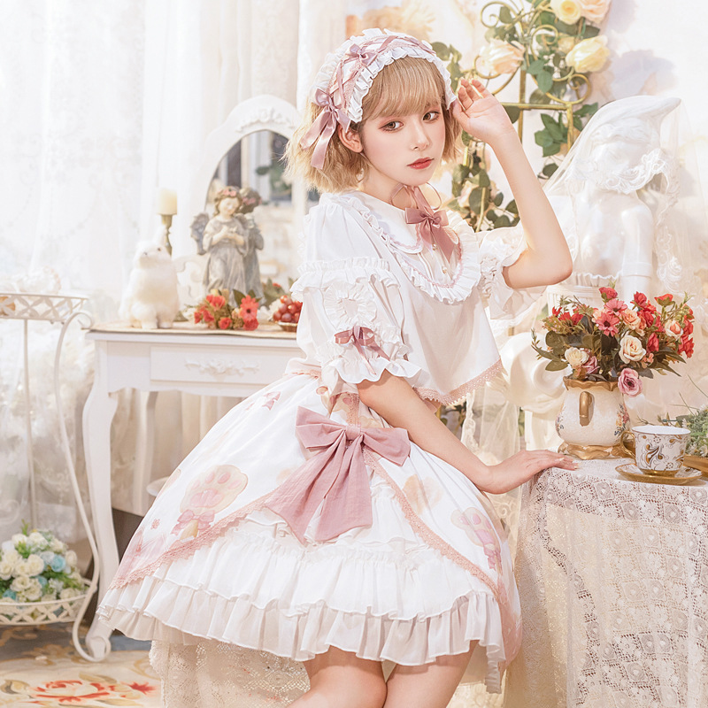 Lolita original interior camisa de manga corta corto lindo collar de la muñeca de encaje no planchar lolita vestido superior image 5