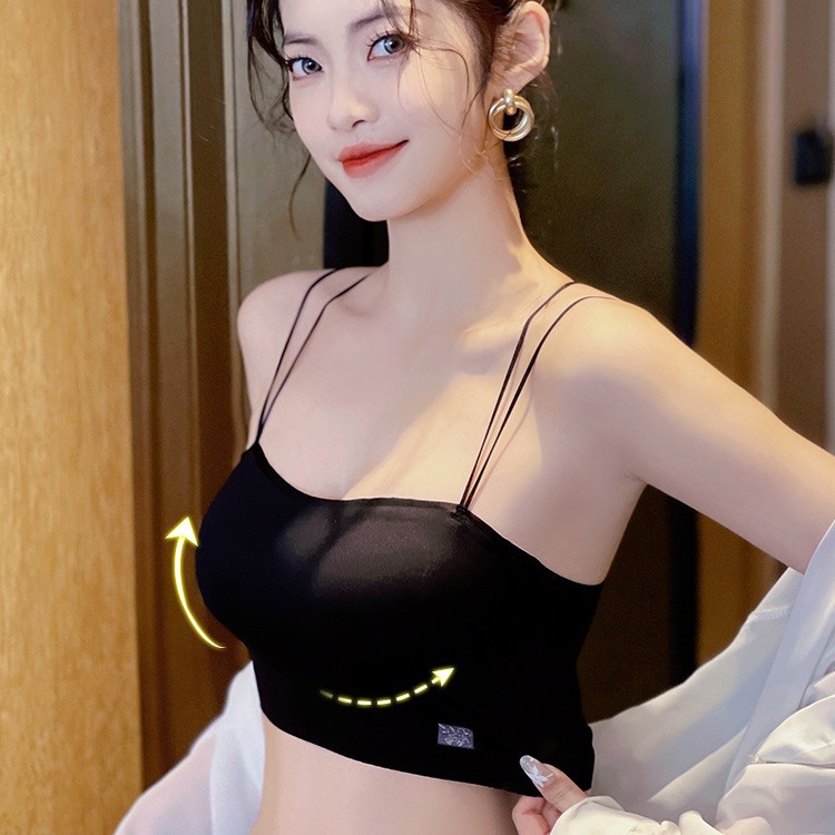 6040 tubo tipo top con almohadilla para el pecho, una pieza sin costuras, belleza invisible, espalda cruzada, ropa interior delgada, sexy, tirantes, sujetador ligero