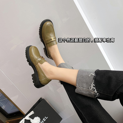 Factory direct sale of Bao thick-soled Arc de Triomphe loafers  new autumn style full leather round-toe small leather shoes inside and outside