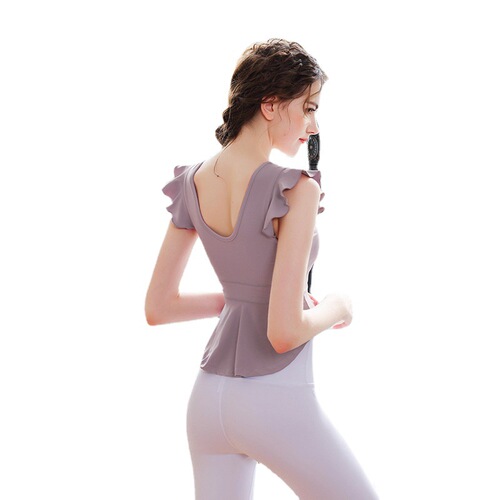 Elegant temperament yoga top women's autumn and winter new sports quick-drying slim ruffled white fairy vest