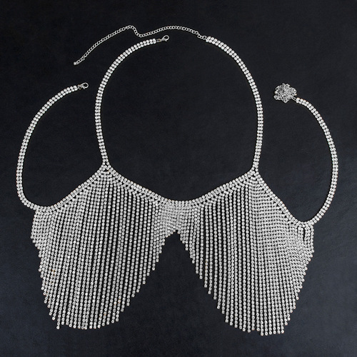 European and American cross-border hot selling sexy tassel rhinestone light luxury catwalk fashion week bra body chain female Body chain