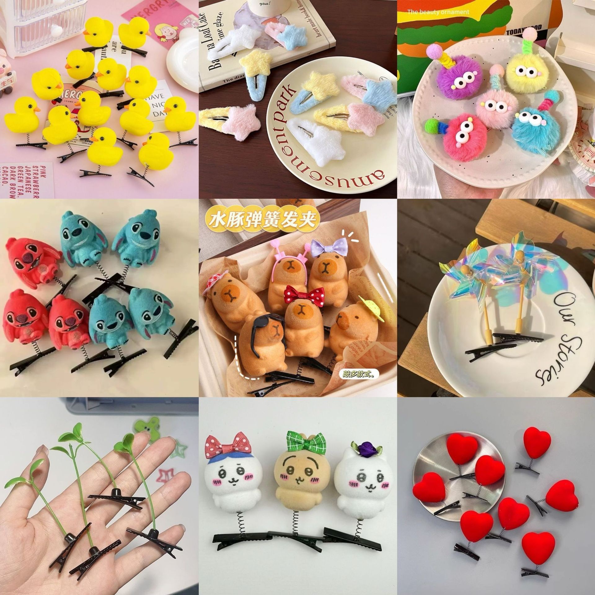 Clips de cabello al por mayor de dibujos animados clip de cabello interesante empujar pequeños regalos toques de cabello mercado nocturno de un dólar