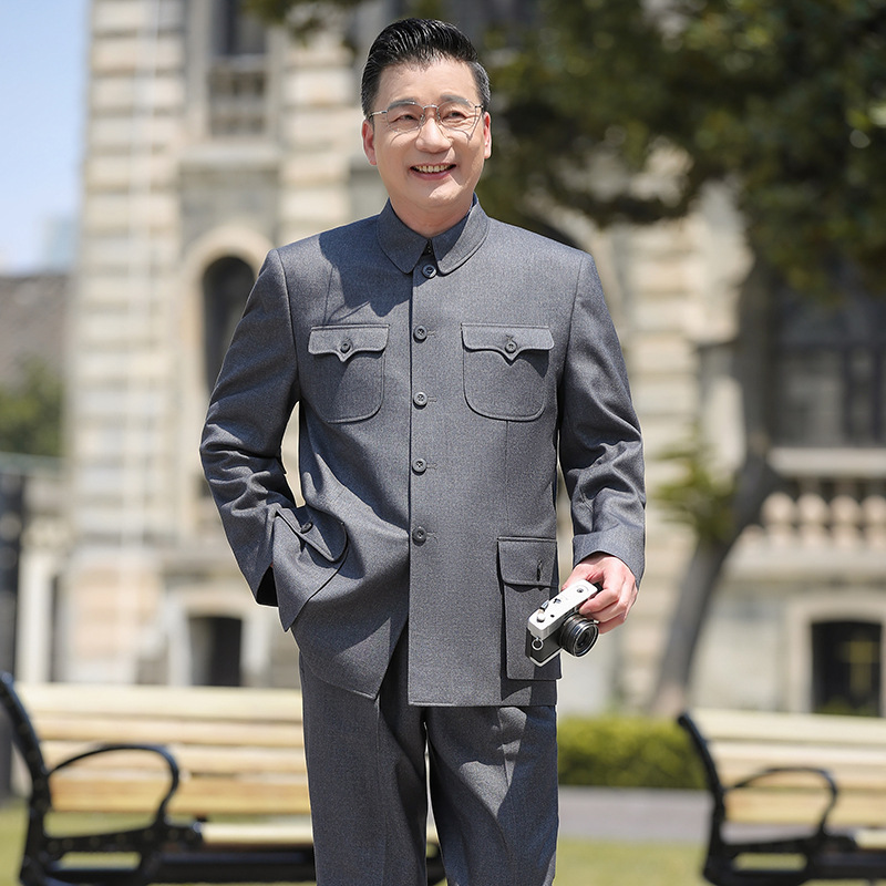 Middle-aged and Elderly High-grade Chinese Zhongshan Suit suit Spring and Autumn Grandpa Suit Casual Old-fashioned Chinese-style Chinese Zhongshan Suit Dress