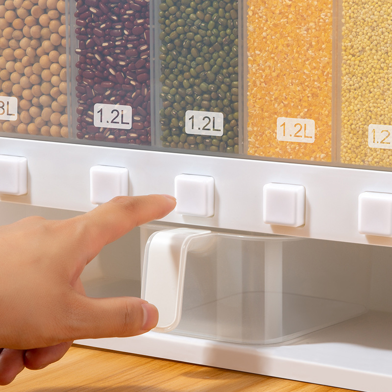 Cubo de arroz Caja de almacenamiento de separación de granos integrales para el hogar Caja de almacenamiento de clasificación de harina sellada de plástico transparente Caja de arroz