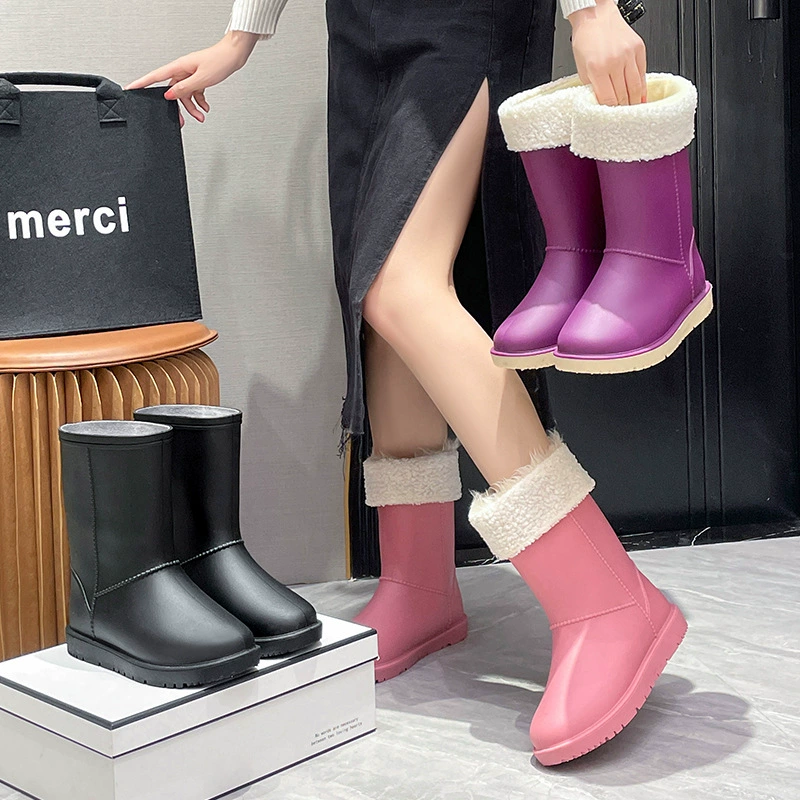 Новый средний ствол нескользкие водонепроницаемые сапоги дождевые сапоги водяные сапоги теплая обувь женский взрослый мода средний ствол завод прямых продаж