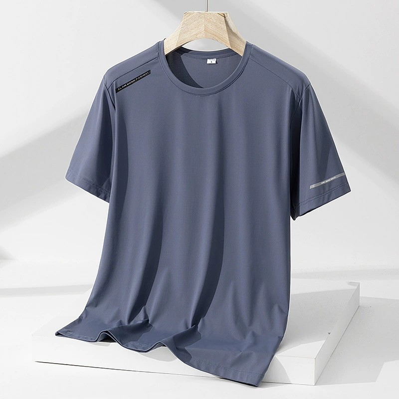 2024 летняя ледяная шелковая сетка с короткими рукавами футболка мужской быстрый сухой спорт