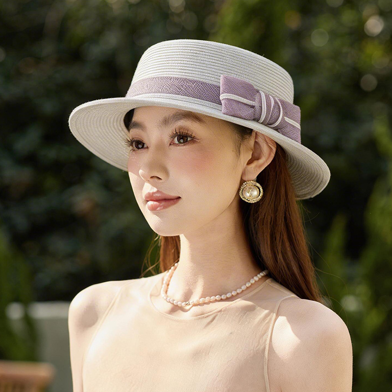 Mũ rơm nữ đi biển vành rộng che nắng, đan cỏ tự nhiên, phong cách du lịch — màu nâu