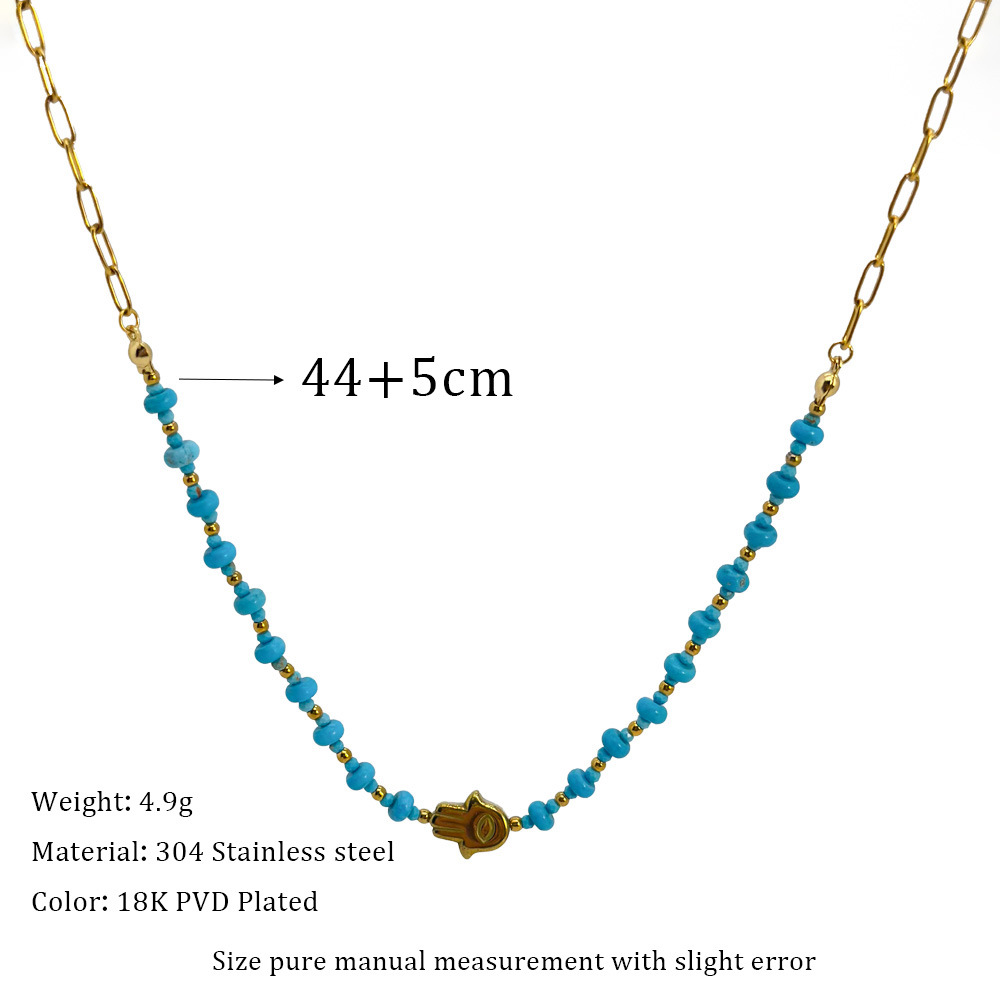 Geometric, Palm Pattern Retro Geometric Palm 304 Stainless Steel Turquoise Necklace In Bulk