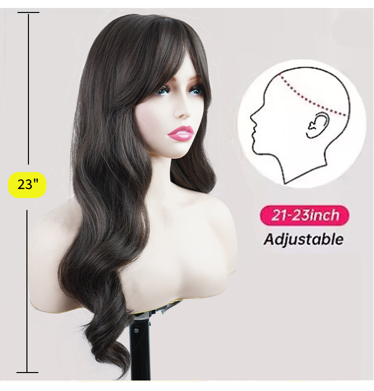 Synthetische Perücke, voller Kopf, kaltschwarz, langes lockiges Haar, große Welle_voghion.com