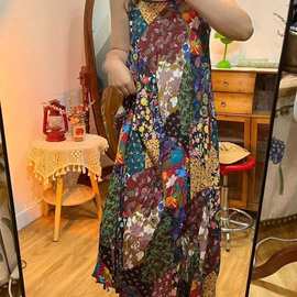 波西米亚吊带连衣裙民族风碎花裙复古文艺云南度假宽松吊带裙长裙