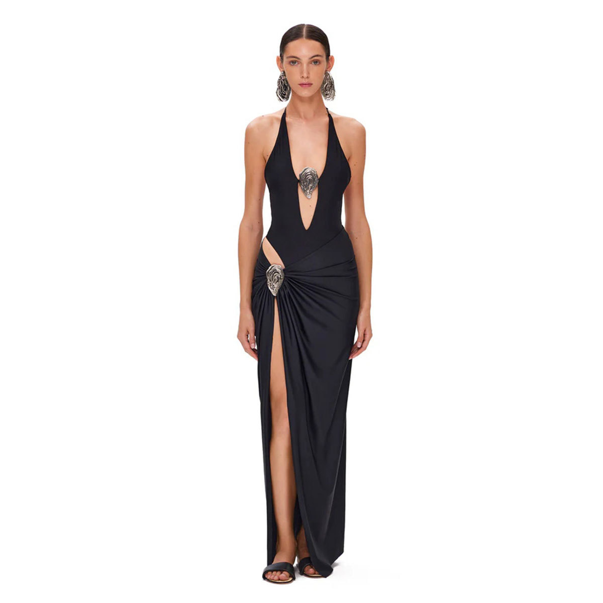 227g Weight Sleeveless Sleeve Length Polyester Fabric Type Regular Top Length One-pieces Tops Type 2 Pieces Set Quantity Holiday, Beach, Swimming Occasion Halter Neck Neckline Slim Fit Type Solid Color Pattern Women's Gender V-Opening, Backless Design Sexy Style White, Black Color Women's Sexy Solid Color V-Opening Backless 2 Pieces Set One Piece Swimwear 无