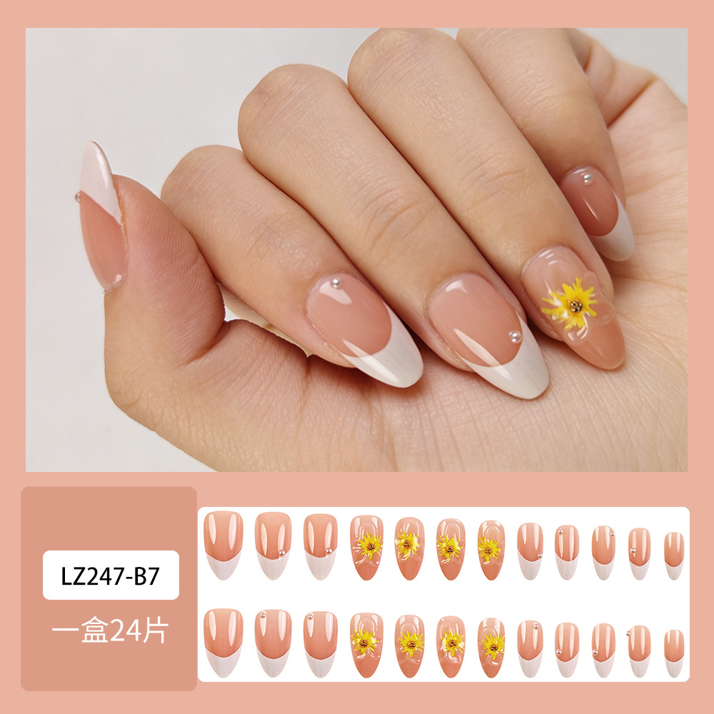 Comercio extranjero más vendido goteando pecado blanco de manicura francesa polvo desnudo de perlas de uñas 24 piezas de parche de uñas