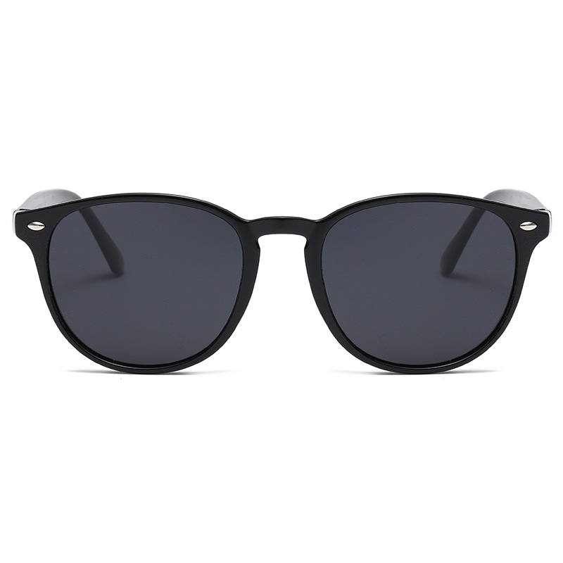 Retro Rivet-Embellished Sunglasses For Men - Glossy Black Gray Film Lens_voghion.com
