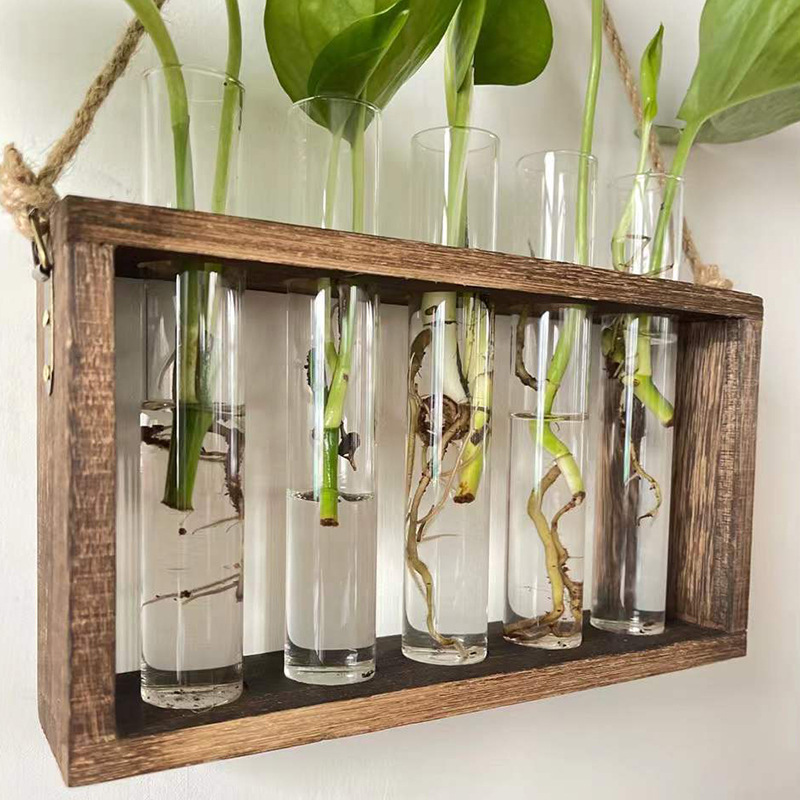 Decoración del hogar vidrio jarrón hidropónico colgante tubo de ensayo arreglo floral flores secas plantas de flores en la pared maceta sala de estar