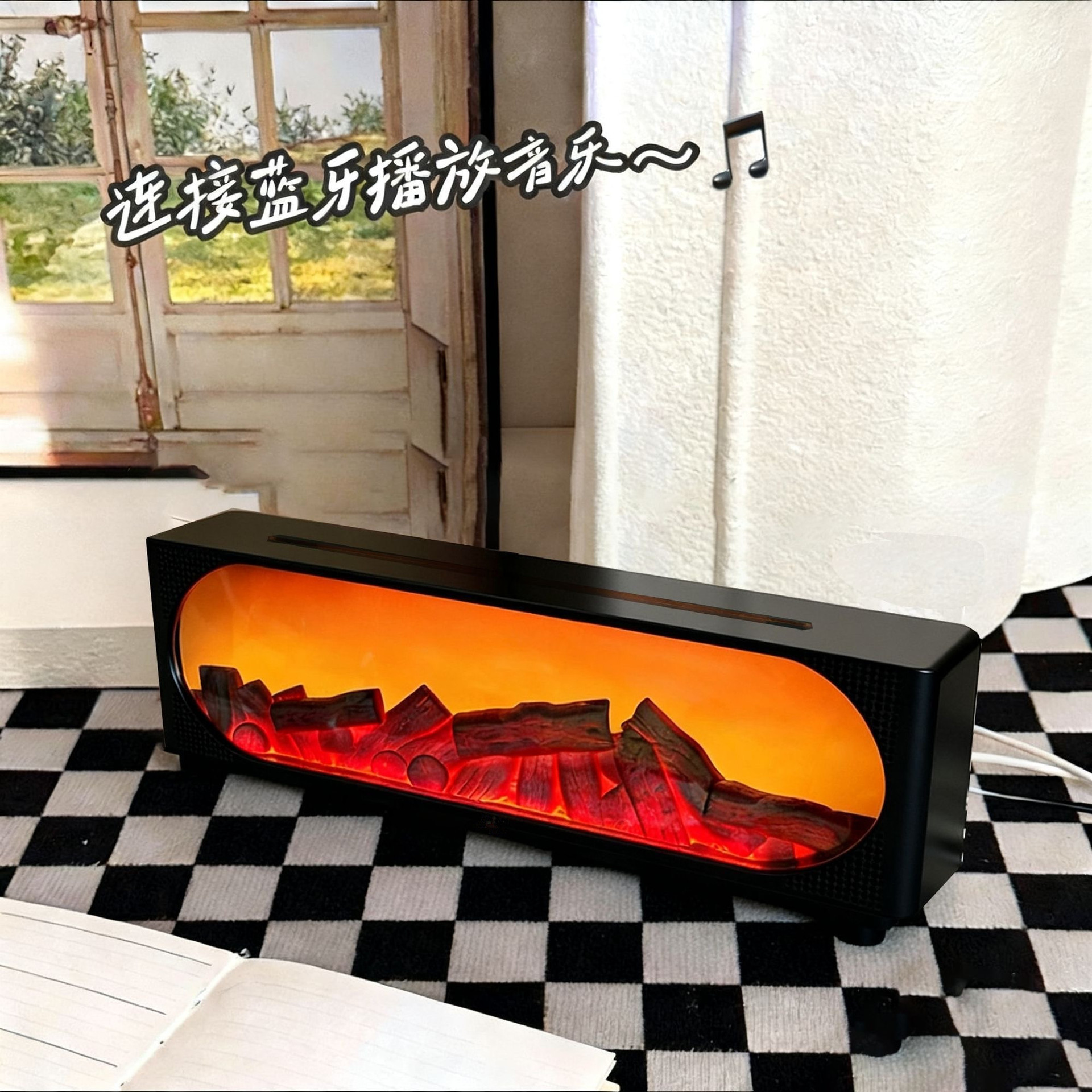 Cross-border indoor firewood fireplace simulated flame air humidifier Bluetooth sound box bedroom home large spray volume 4