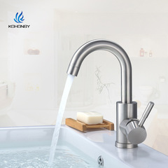 不鏽鋼面盆洗臉盆防凍冷熱水龍頭旋轉家用單孔手菜盆黑色龍頭