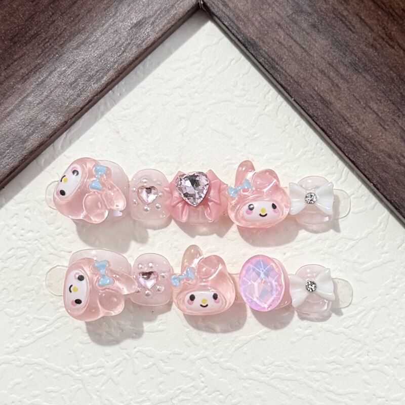 [Rotatable] Children's Handmade Wearable Nails Stereo Sweet and Cool Kuromi Manicure Cartoon Patch Handmade Nails