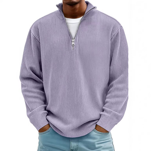 Amazon 2026 autumn and winter new men's casual stand-collar zipper corduroy long-sleeved men's polo shirt and hoodie