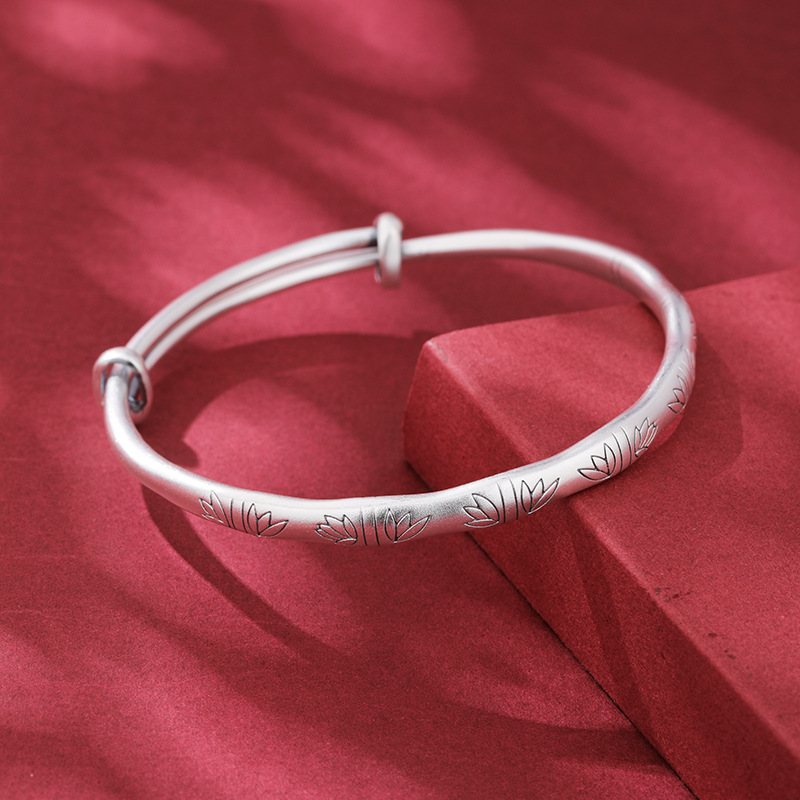 S9999 plata sólida pie de plata bambú pulsera de plata niñas pulsera de plata bambú periódico paz día de la madre regalo para mamá