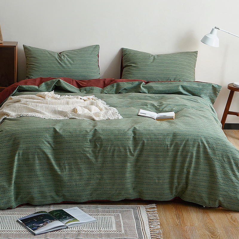 Parure de lit 4 pièces en jacquard de coton style vintage_voghion.com