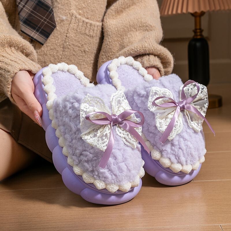 Women's Cotton Slippers for Autumn and Winter, Indoor Home Thick-Soled Shoes, Warm Plush Bow Slippers, Maternity Shoes, Extra Thick and Warm Women's Cotton Slippers for Autumn and Winter, Indoor Home Thick-Soled Shoes, Warm Plush Bow Slippers, Maternity Shoes, Extra Thick and Warm