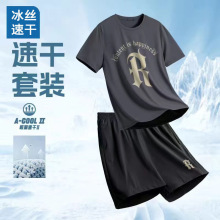 网眼休闲运动套装男夏季2024新款短袖短裤一套搭配冰丝速干衣服潮
