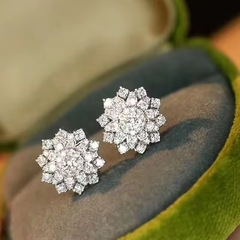 Cao Shi Amazon 新しい女性用イヤリング、花と雪の結晶の絶妙なイヤリング、エレガントで甘いマイクロ象嵌ジルコンジュエリー