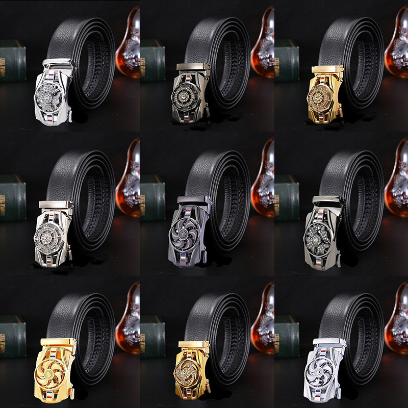 Time running automatic buckle men's belt business casual belt TikTok fast hand live broadcast in stock factory direct sales
