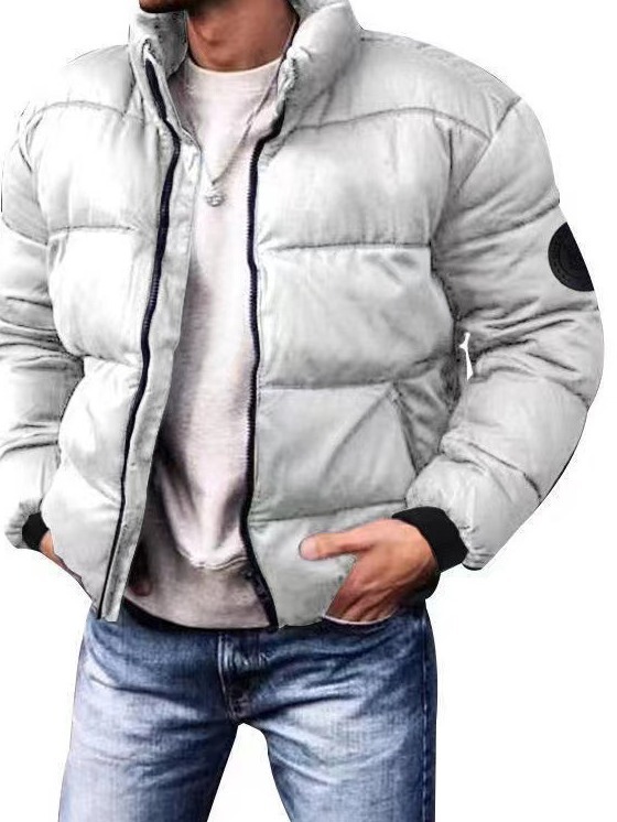 Chaqueta acolchada de algodón de invierno para hombres nuevos transfronterizos Abrigo acolchado de algodón con cuello de pie simple Chaqueta acolchada de algodón imprimible de color sólido engrosada