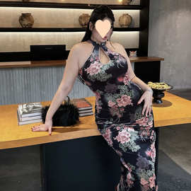 新品 300斤大码胖东方美学复古新中式旗袍女收腰开叉性感包臀连衣