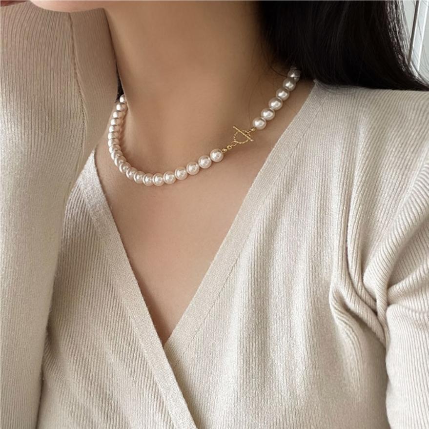 925 Sterling Silver, Artificial Pearl Material Elegant Circle 925 Sterling Silver Artificial Pearl Beaded Necklaces Wholesale