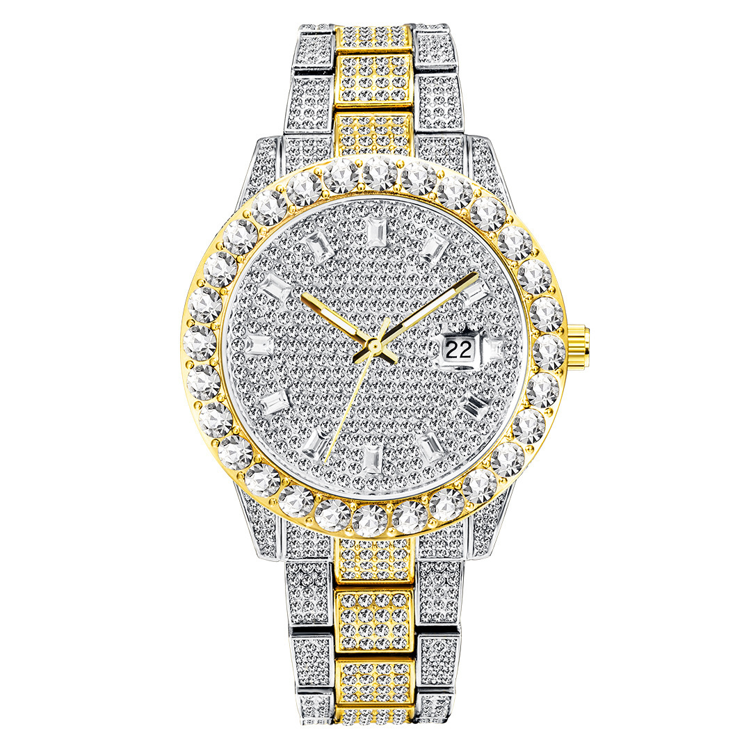 Orologio da uomo al quarzo con quadrante grande oro diamanti_voghion.com