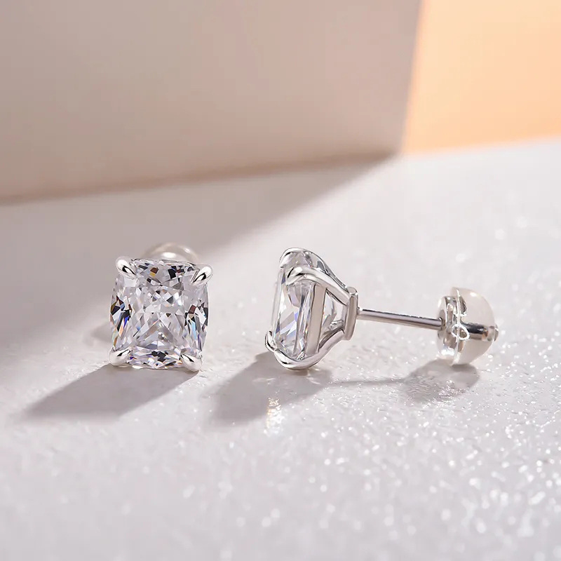 Inlay Design 1 Pair Simple Style Shiny Rectangle Inlay Copper Zircon Ear Studs