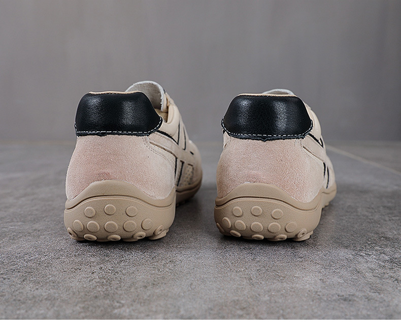 Giày sneaker nữ da bò thật lỗ thoáng khí đế bệt nhẹ phong cách Đức Huấn — màu be chi tiết 15