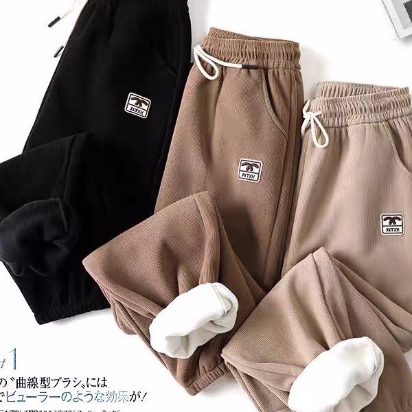 Winter Olympic fleece sweatpants fleece-lined thickened wooden cotton fleece ankle-tied women's vertical stripes casual warm pants one-piece delivery Winter Olympic fleece sweatpants fleece-lined thickened wooden cotton fleece ankle-tied women's vertical stripes casual warm pants one-piece delivery