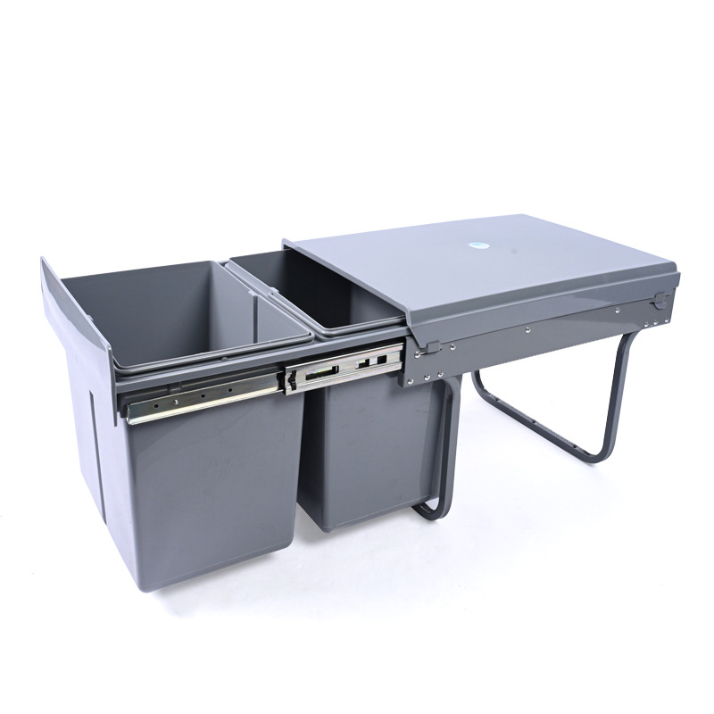 Almacenamiento invisible 400 gabinetes de gabinetes de hierro estante de extracción de clasificación 2 × 15L integrado de plástico doble cubo de basura